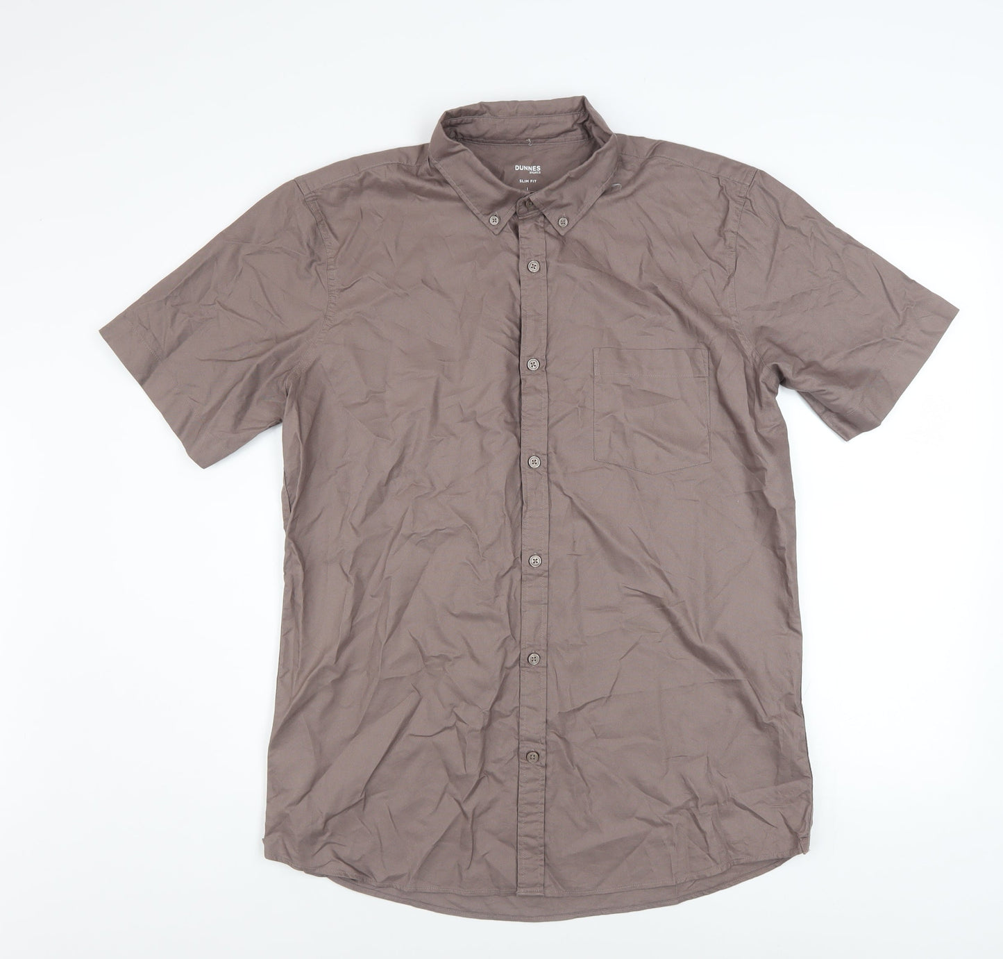 Dunnes Stores Men's Brown Slim Fit Cotton Short Sleeve Shirt L