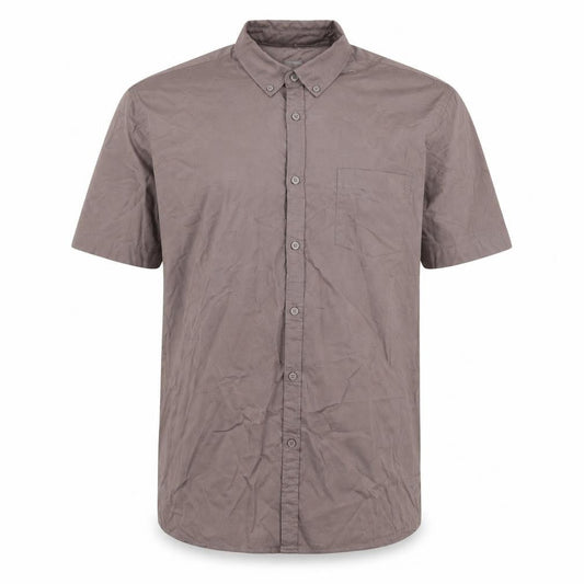 Front view of Dunnes Men's Brown Slim Fit Cotton Short Sleeve Shirt L