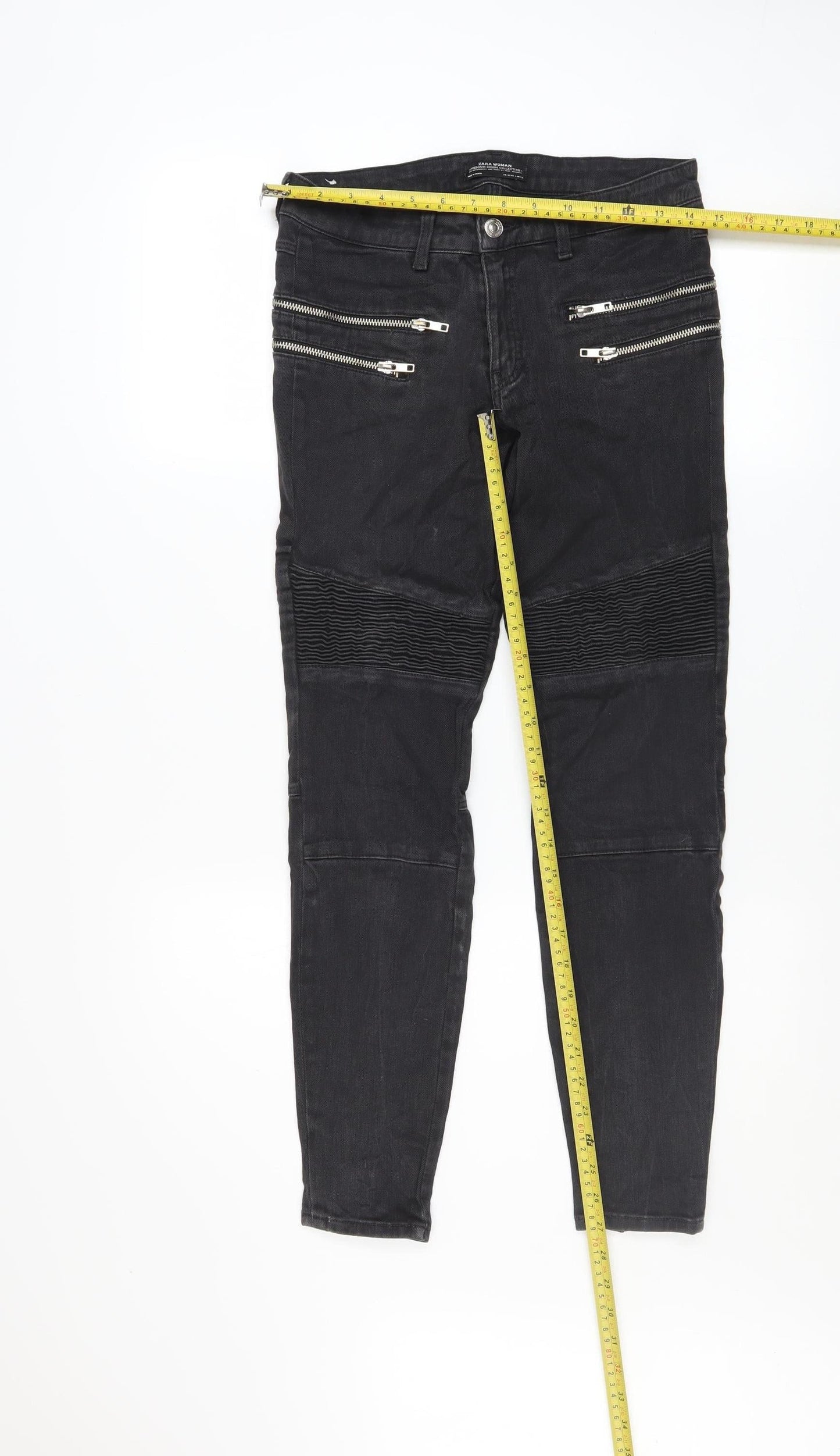 Zara Woman Black Skinny Biker Jeans with Ankle Zips Size 8