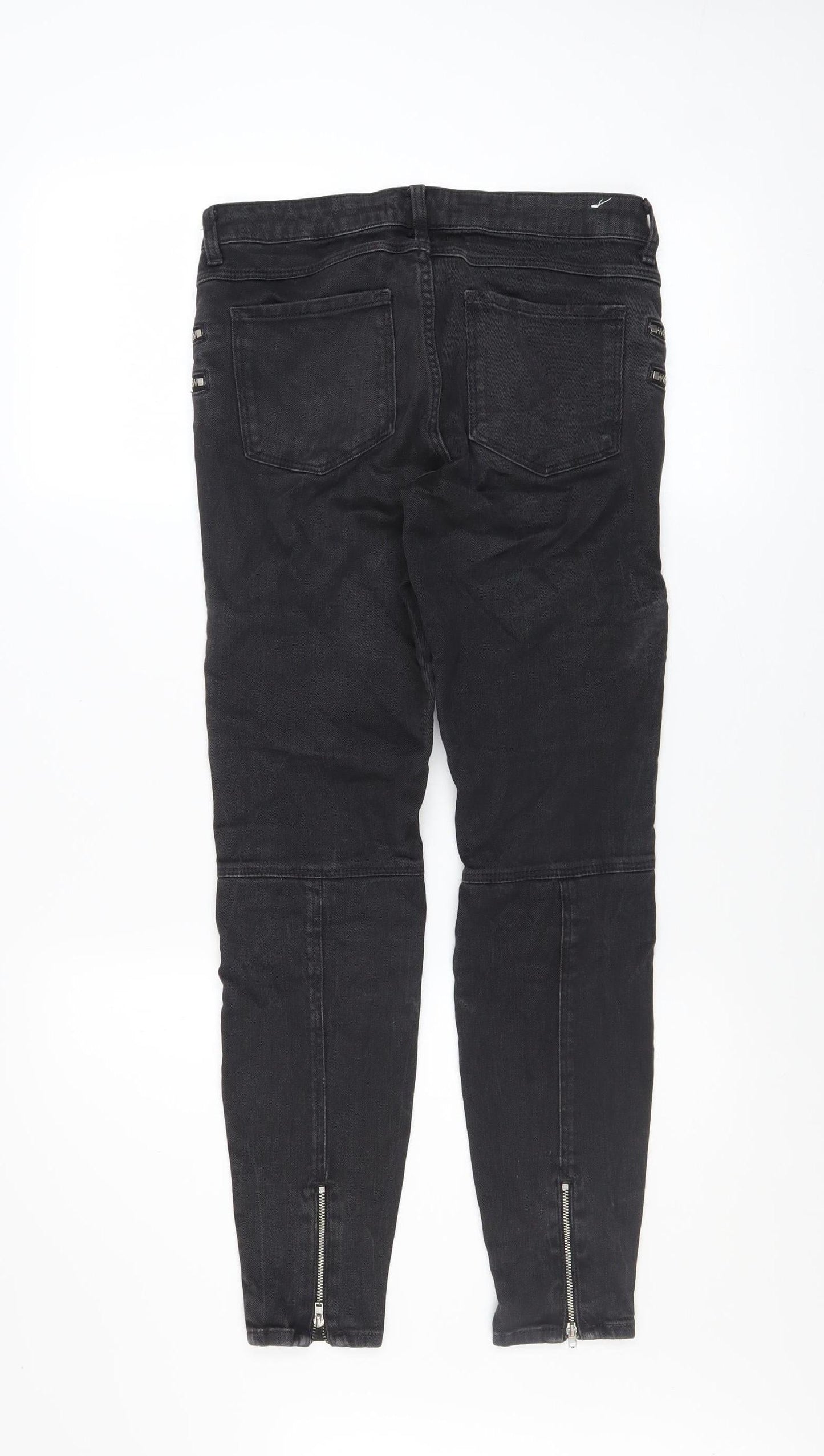 Zara Woman Black Skinny Biker Jeans with Ankle Zips Size 8