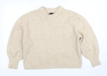ASOS DESIGN Women Beige Size 8 Mock Neck Chunky Knit Jumper