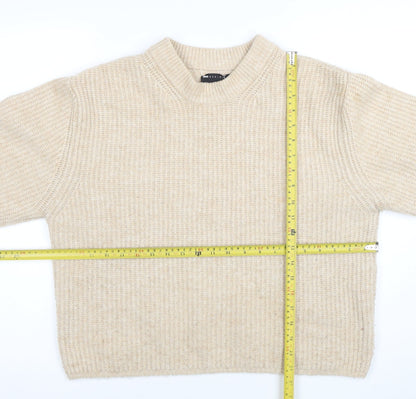ASOS DESIGN Women Beige Size 8 Mock Neck Chunky Knit Jumper