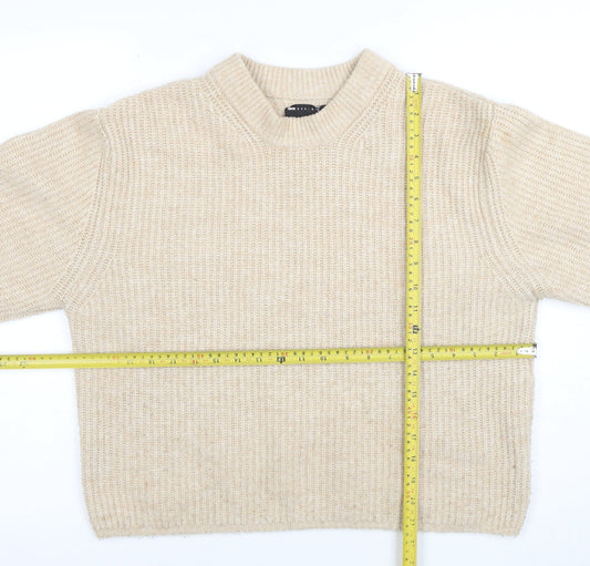 ASOS DESIGN Women Beige Size 8 Mock Neck Chunky Knit Jumper