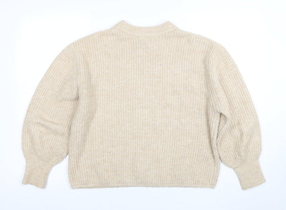 ASOS DESIGN Women Beige Size 8 Mock Neck Chunky Knit Jumper