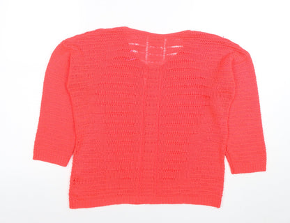 River Island Women’s Pink 3/4 Sleeve Open Knit Jumper Size 10