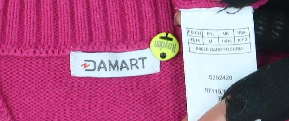 Womens UK Size M Damart Pink Henley Jumper