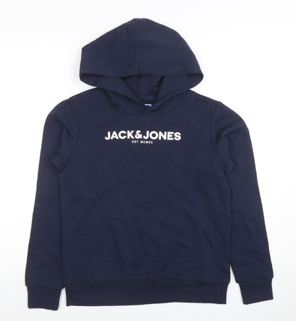 Jack & Jones Boys Navy Pullover Hoodie Size 152 Cotton Blend Logo Design