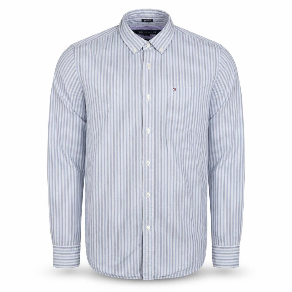 Tommy Hilfiger Men's Blue Striped Button-Down Shirt M Custom Fit