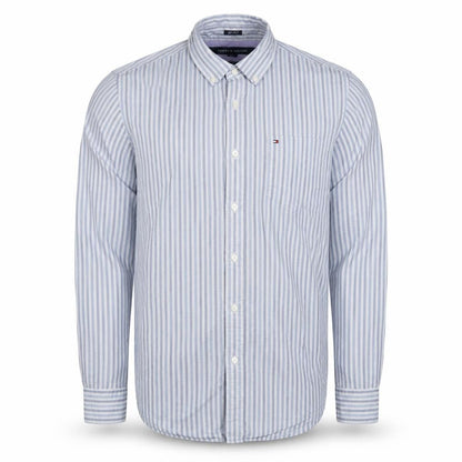 Tommy Hilfiger Men's Blue Striped Button-Down Shirt M Custom Fit