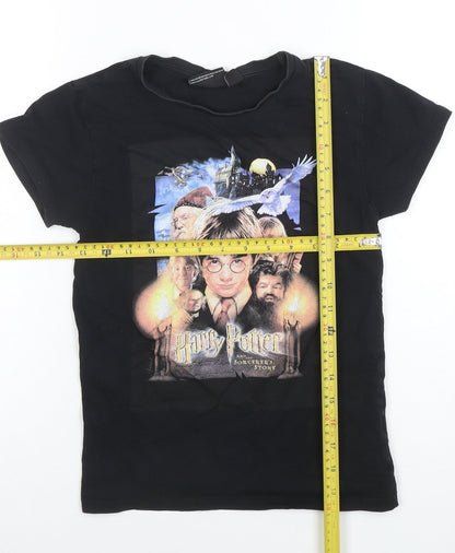 Womens UK Size 4 Harry Potter Black Basic T-Shirt