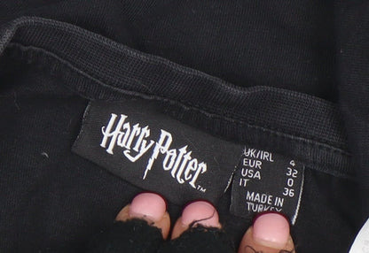 Womens UK Size 4 Harry Potter Black Basic T-Shirt