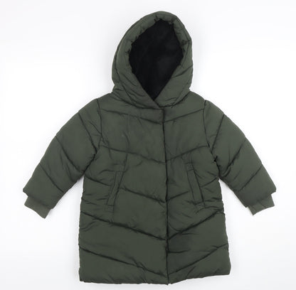 Next Girls Green Hooded Puffer Coat 3 Years Mid-Length Winter Jacket