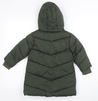 Next Girls Green Hooded Puffer Coat 3 Years Mid-Length Winter Jacket
