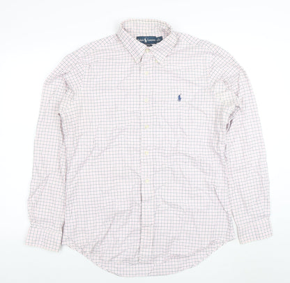 Ralph Lauren Men's White Checked Button-Down Cotton Shirt Size 16