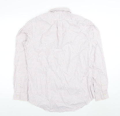 Ralph Lauren Men's White Checked Button-Down Cotton Shirt Size 16
