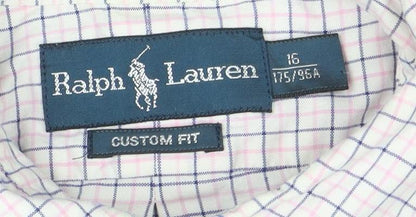 Ralph Lauren Men's White Checked Button-Down Cotton Shirt Size 16