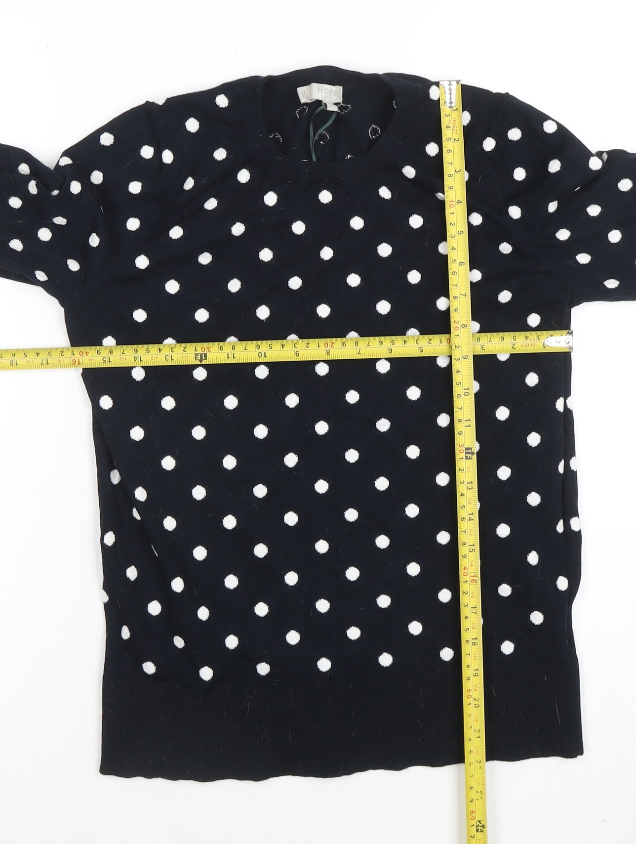 Hobbs Women’s Black Polka Dot Knit Long Sleeve Top Size S