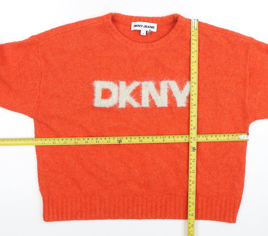 Womens UK Size M DKNY Jeans Orange Pullover Jumper