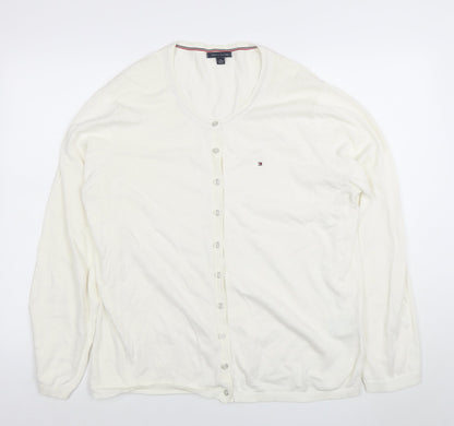 Tommy Hilfiger Womens White Cotton Cardigan 2XL Scoop Neck Knit
