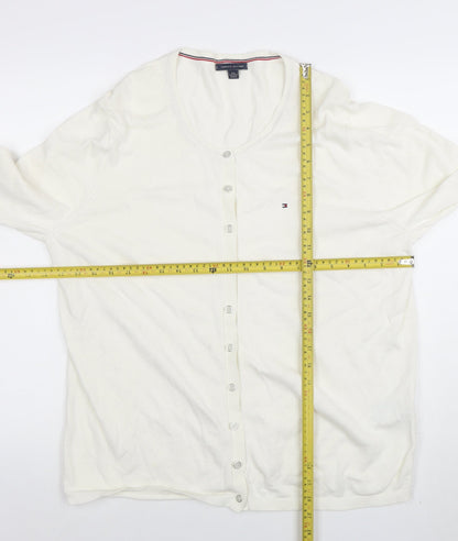 Tommy Hilfiger Womens White Cotton Cardigan 2XL Scoop Neck Knit