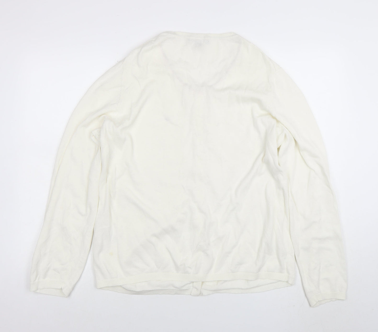 Tommy Hilfiger Womens White Cotton Cardigan 2XL Scoop Neck Knit