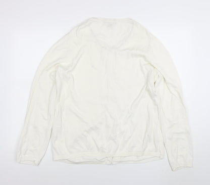 Tommy Hilfiger Womens White Cotton Cardigan 2XL Scoop Neck Knit