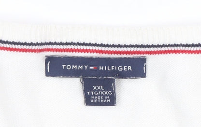 Tommy Hilfiger Womens White Cotton Cardigan 2XL Scoop Neck Knit