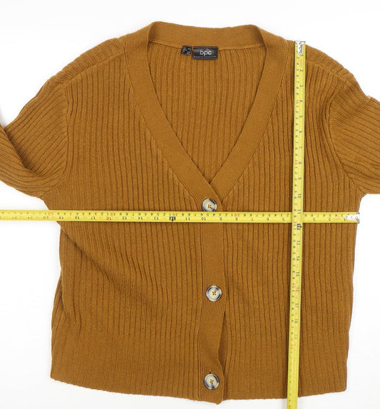 bpc bonprix collection Women's Brown Ribbed V-Neck Button Cardigan Size S