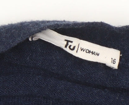 Tu Women Blue Viscose Blend Long Sleeve Open Knit Cardigan Size 16