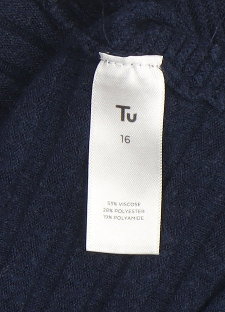 Tu Women Blue Viscose Blend Long Sleeve Open Knit Cardigan Size 16