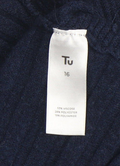 Tu Women Blue Viscose Blend Long Sleeve Open Knit Cardigan Size 16