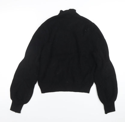 Zara Women's Black Mock Neck Ribbed Knit Jumper Size 12