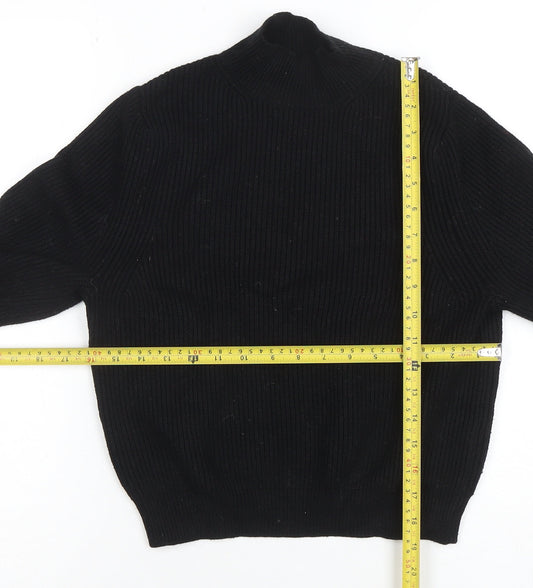 Zara Women's Black Mock Neck Ribbed Knit Jumper Size 12