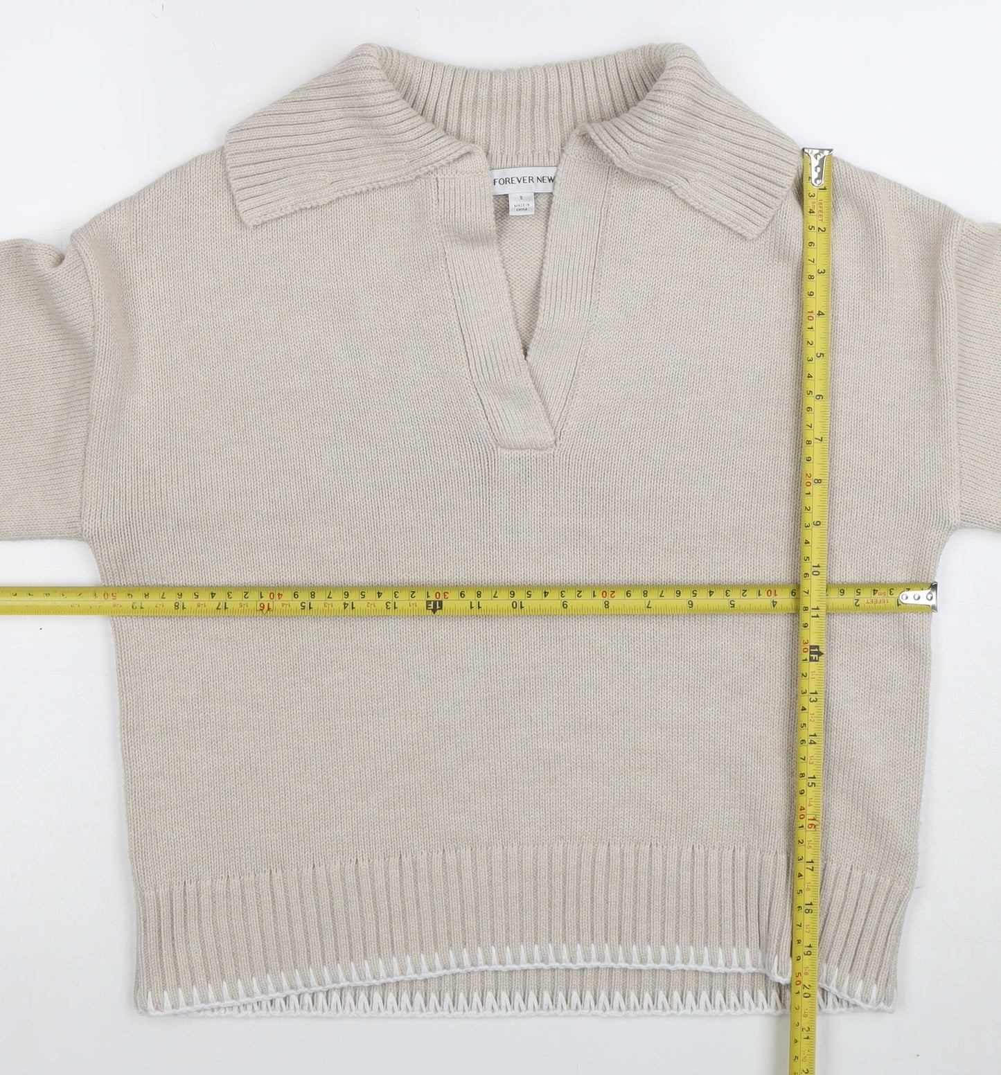 Womens UK Size S Forever New Beige Henley Jumper