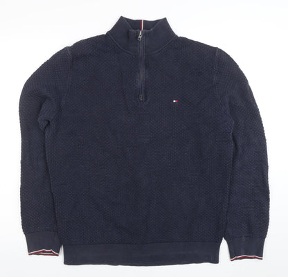 Mens UK Size L Tommy Hilfiger Blue Henley Sweatshirt