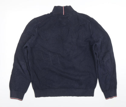Mens UK Size L Tommy Hilfiger Blue Henley Sweatshirt