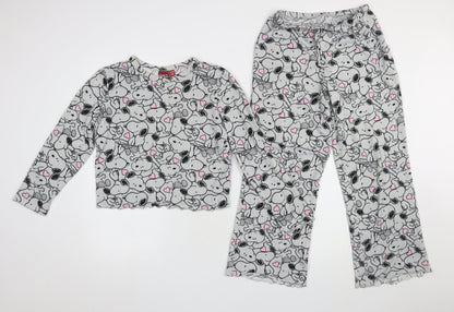 Primark Girls Peanuts Snoopy Grey Fleece Pyjama Set 10-11 Years