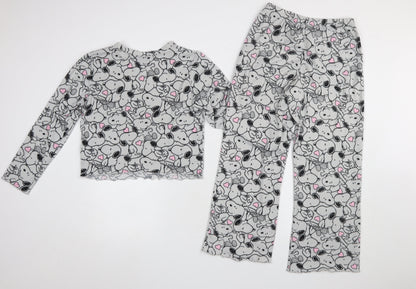 Primark Girls Peanuts Snoopy Grey Fleece Pyjama Set 10-11 Years
