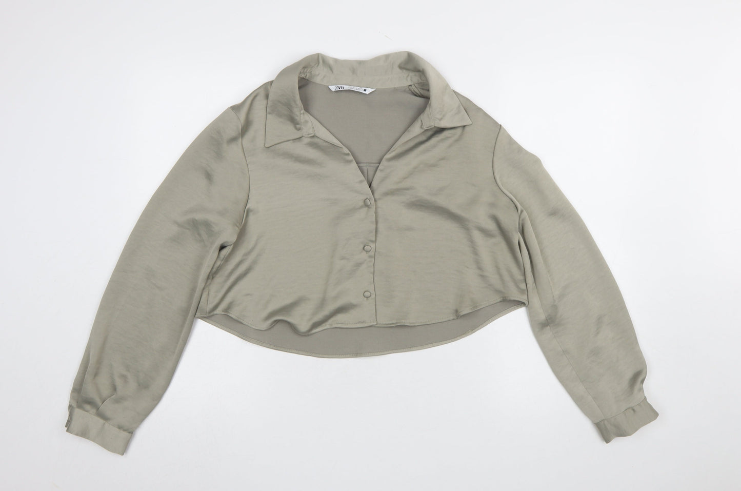 Womens UK Size L Zara Beige Cropped Blouse