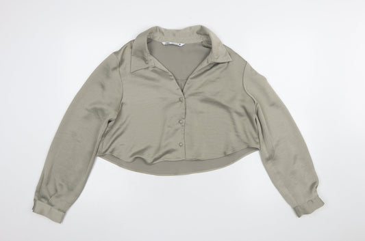 Womens UK Size L Zara Beige Cropped Blouse