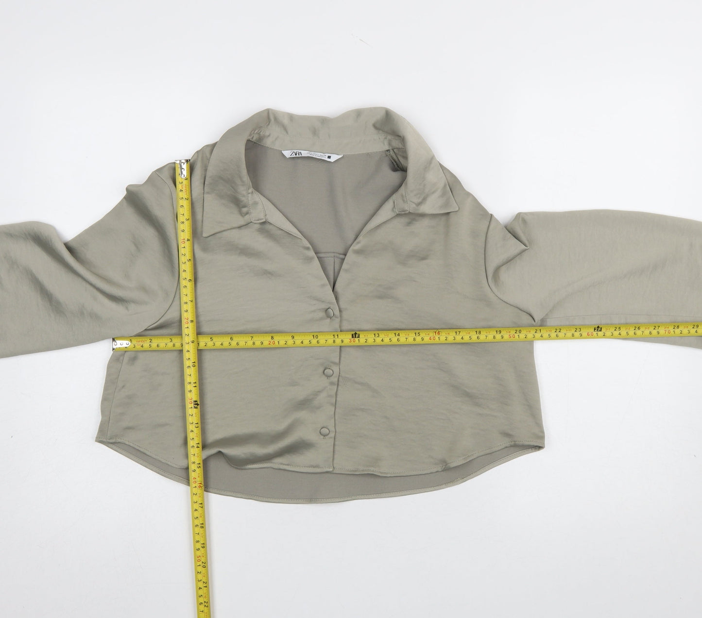 Womens UK Size L Zara Beige Cropped Blouse