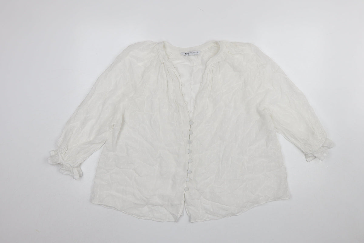 Womens UK Size 12 Zara White Tunic Blouse