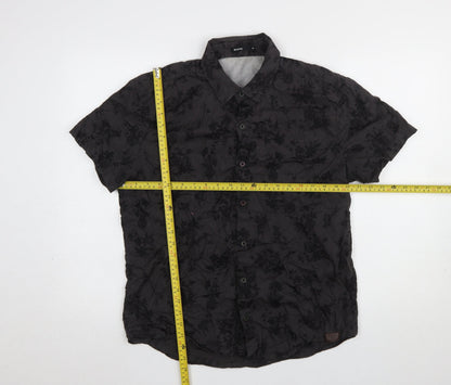 Hering Men's Black Floral Cotton Short Sleeve Button-Up Shirt Size L