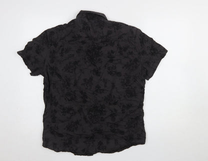 Hering Men's Black Floral Cotton Short Sleeve Button-Up Shirt Size L