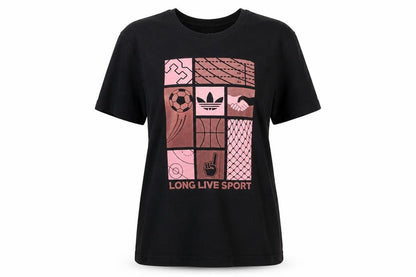 Front view of adidas Women's Black Sports Graphic Short Sleeve Cotton T-Shirt M