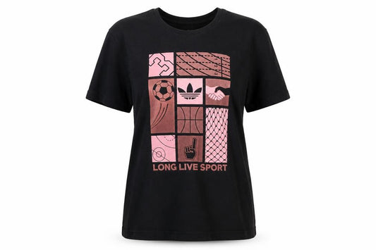 Front view of adidas Women's Black Sports Graphic Short Sleeve Cotton T-Shirt M