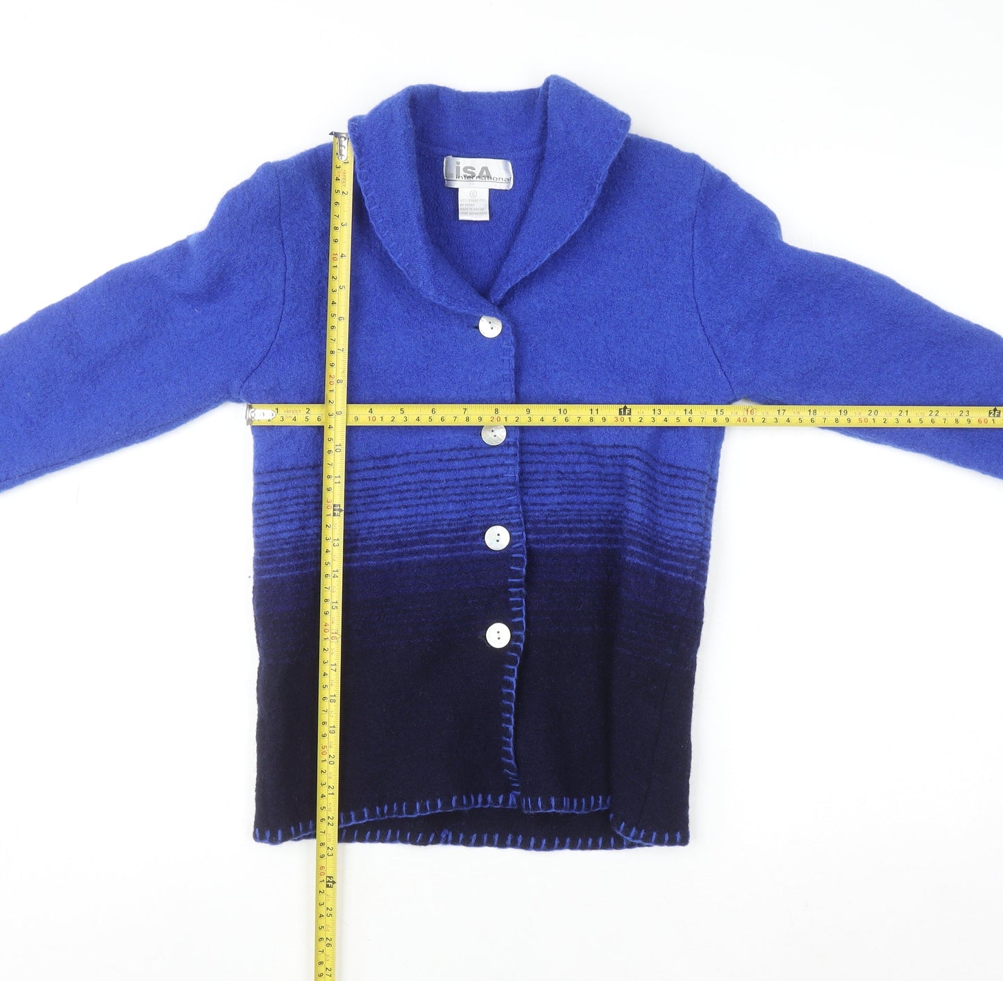 Womens UK Size S Lisa International Blue Cardigan Jumper