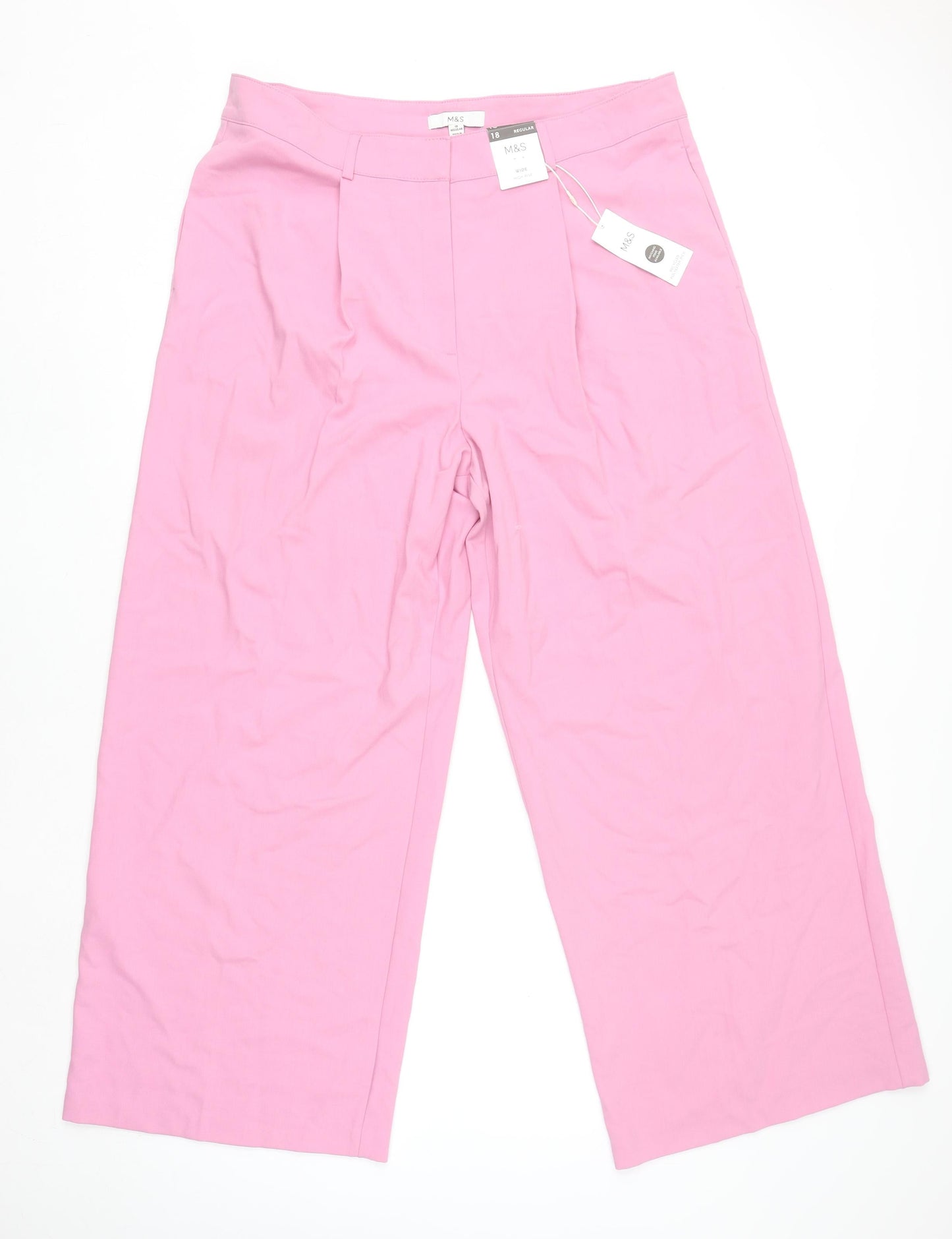 Marks and Spencer Women Pink Wide-Leg Trousers Size 18 Regular