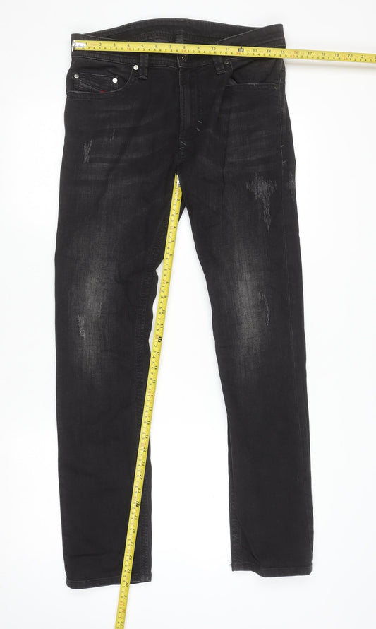 Mens UK Size 31 Diesel Slim Fit Straight Black Jeans