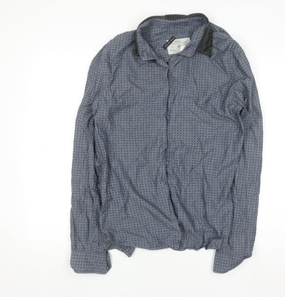 Diesel Men's Blue Geometric Cotton Long Sleeve Button-Up Shirt XL